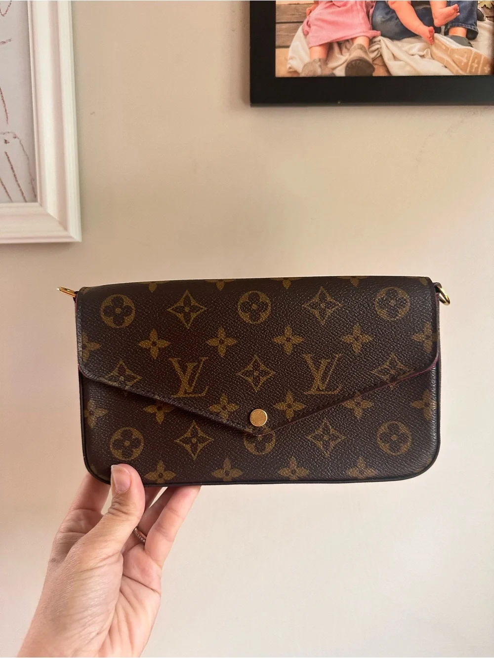 Louis Vuitton Brown Monogram Canvas Crossbody Pochette with Fuchsia Insert
